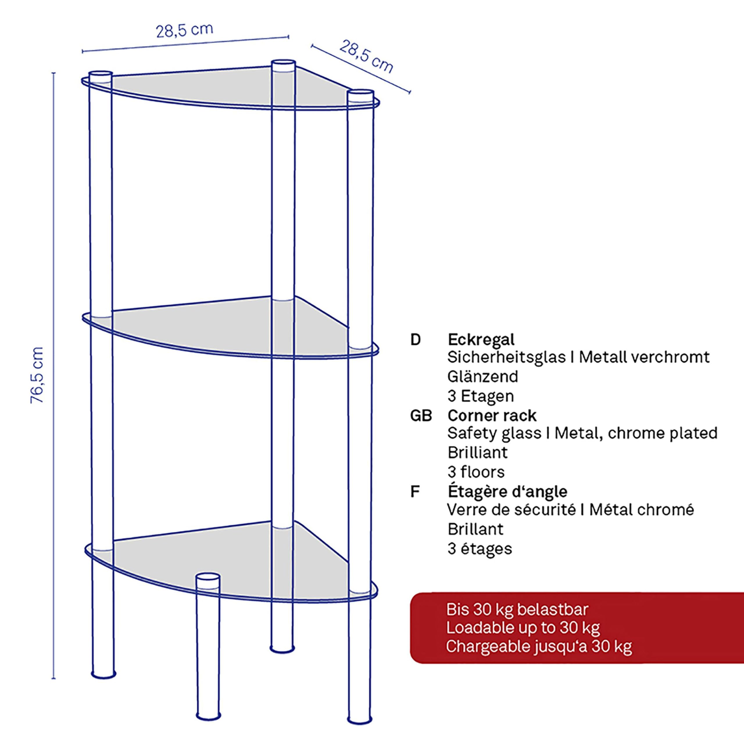 kela-ole-eckregal-3-etagen-metall-sicherheitsglas-76-cm image 3