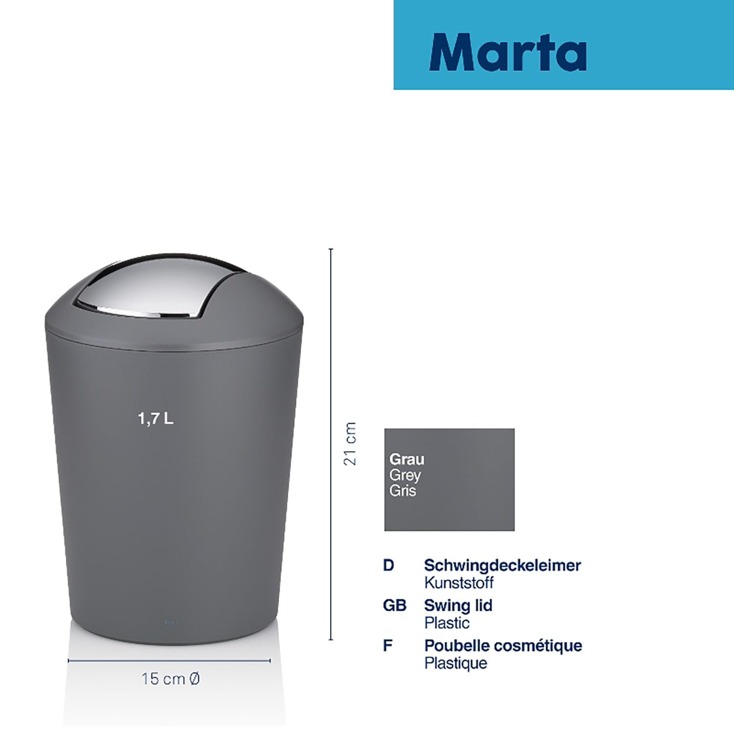 kela-marta-kosmetikeimer-1-7-l-mit-schwingdeckel-grau-matt image 3