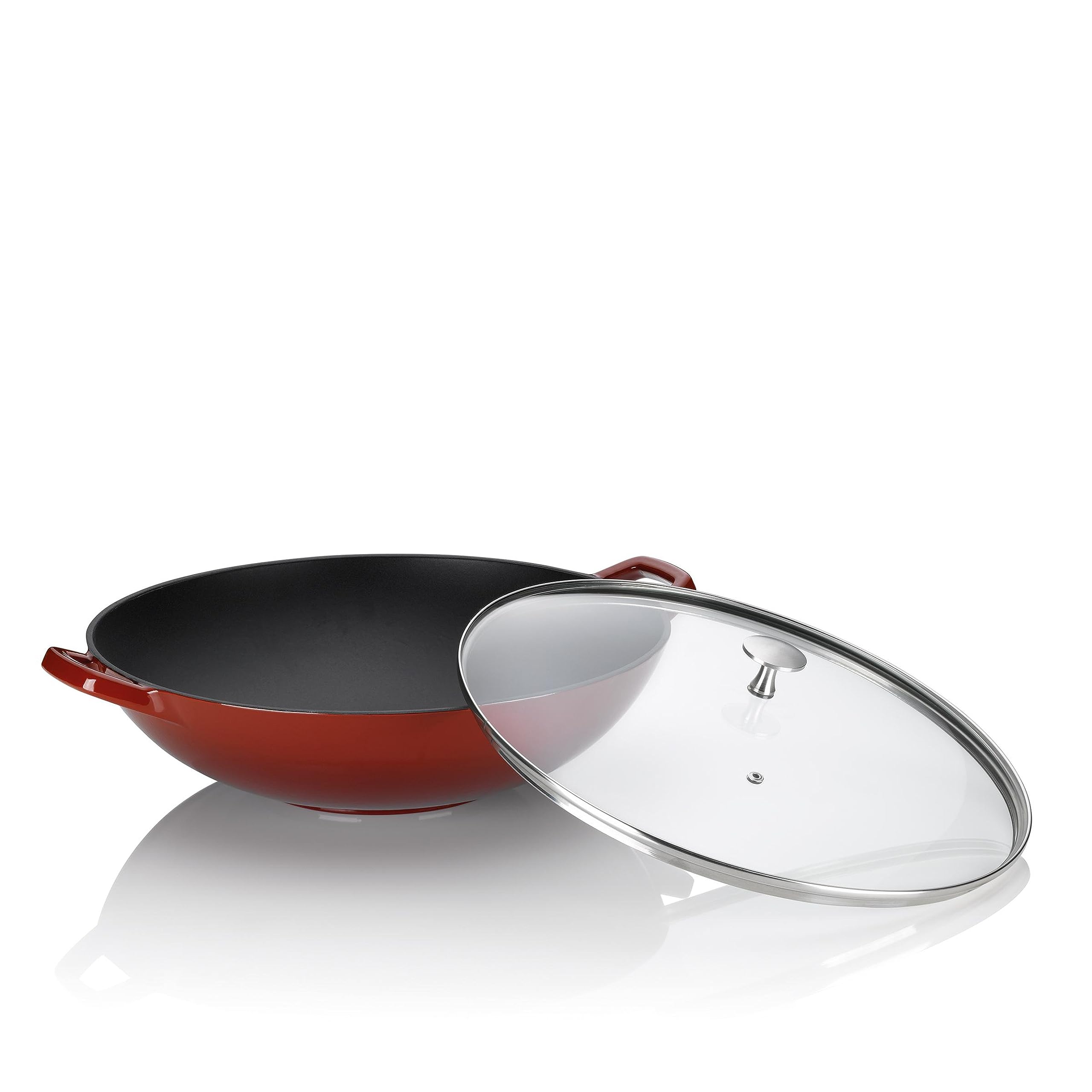kela-calido-wok-36-cm-4-l-gusseisen-rot-emailliert-mit-glasdeckel-induktion image 2