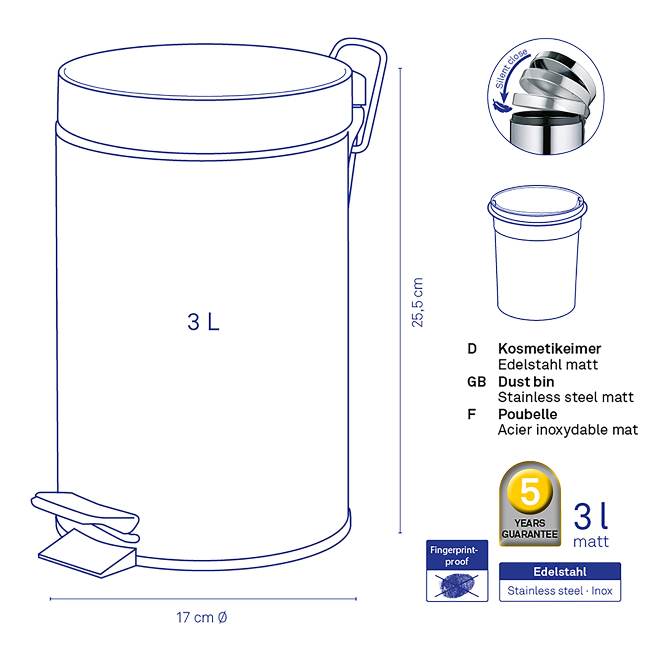 kela-impronta-kosmetikeimer-3-liter-edelstahl-matt-mit-pedal image 3