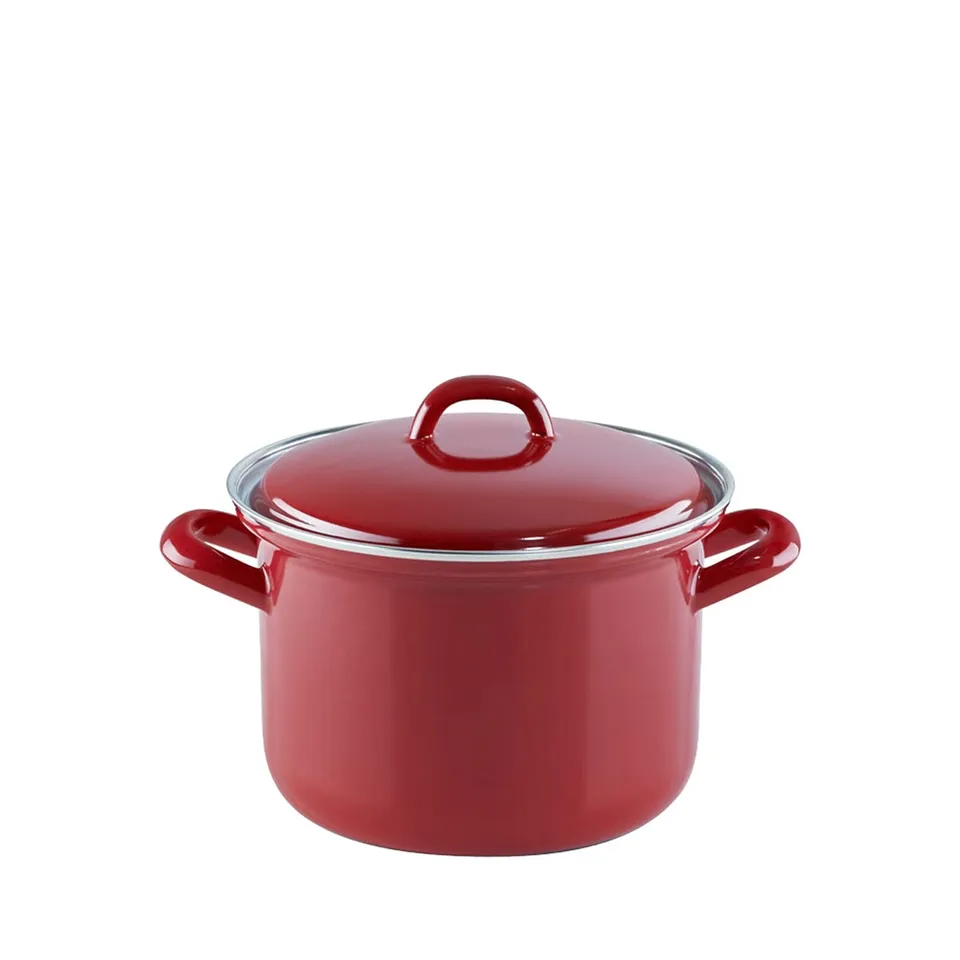 riess-0121-030-fleischtopf-mit-deckel-14cm-1-liter-emaille-rot-weiss image 1