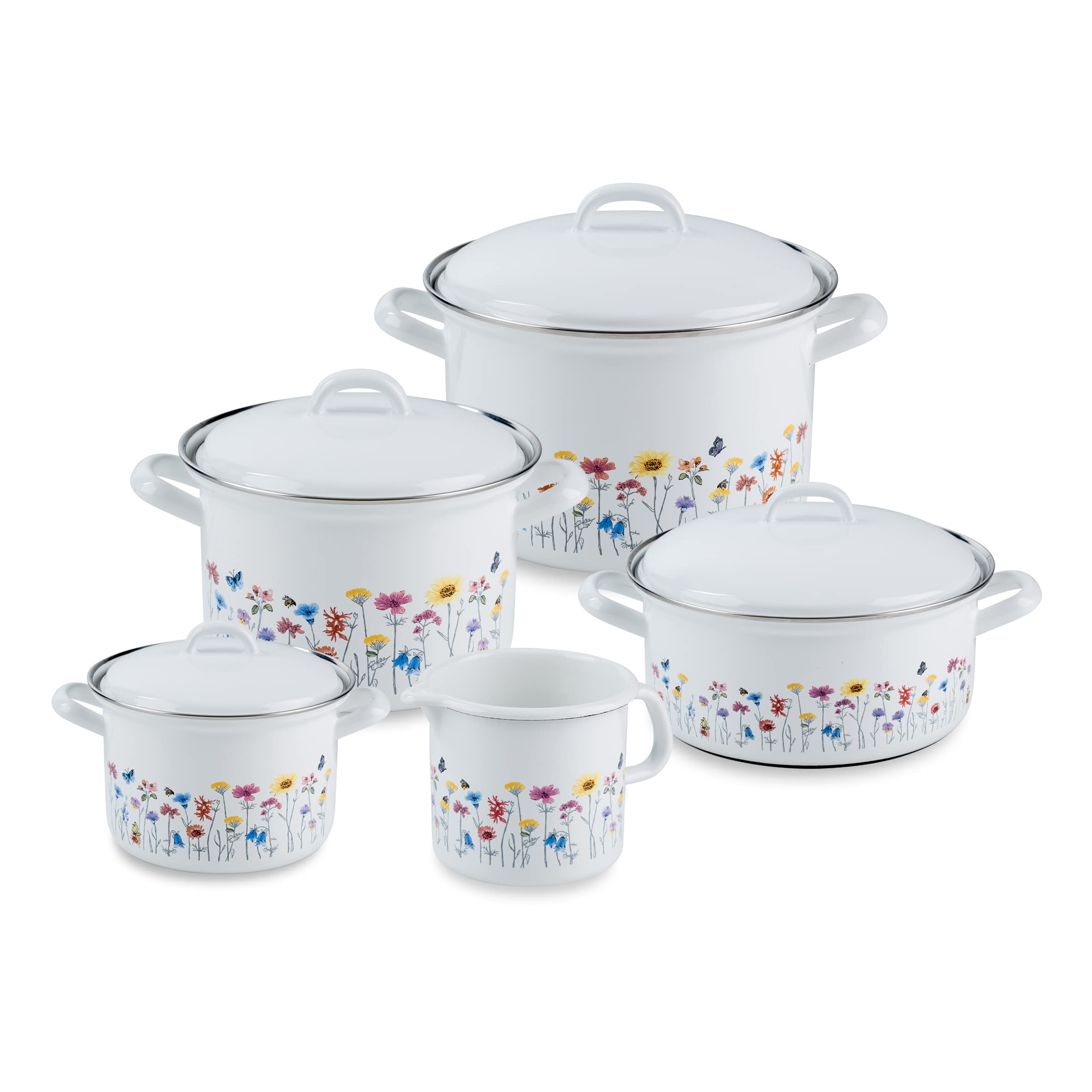 riess-flora-5-teiliges-emaille-topfset-kocht-pfe-12-22-cm-stielkasserolle image 1