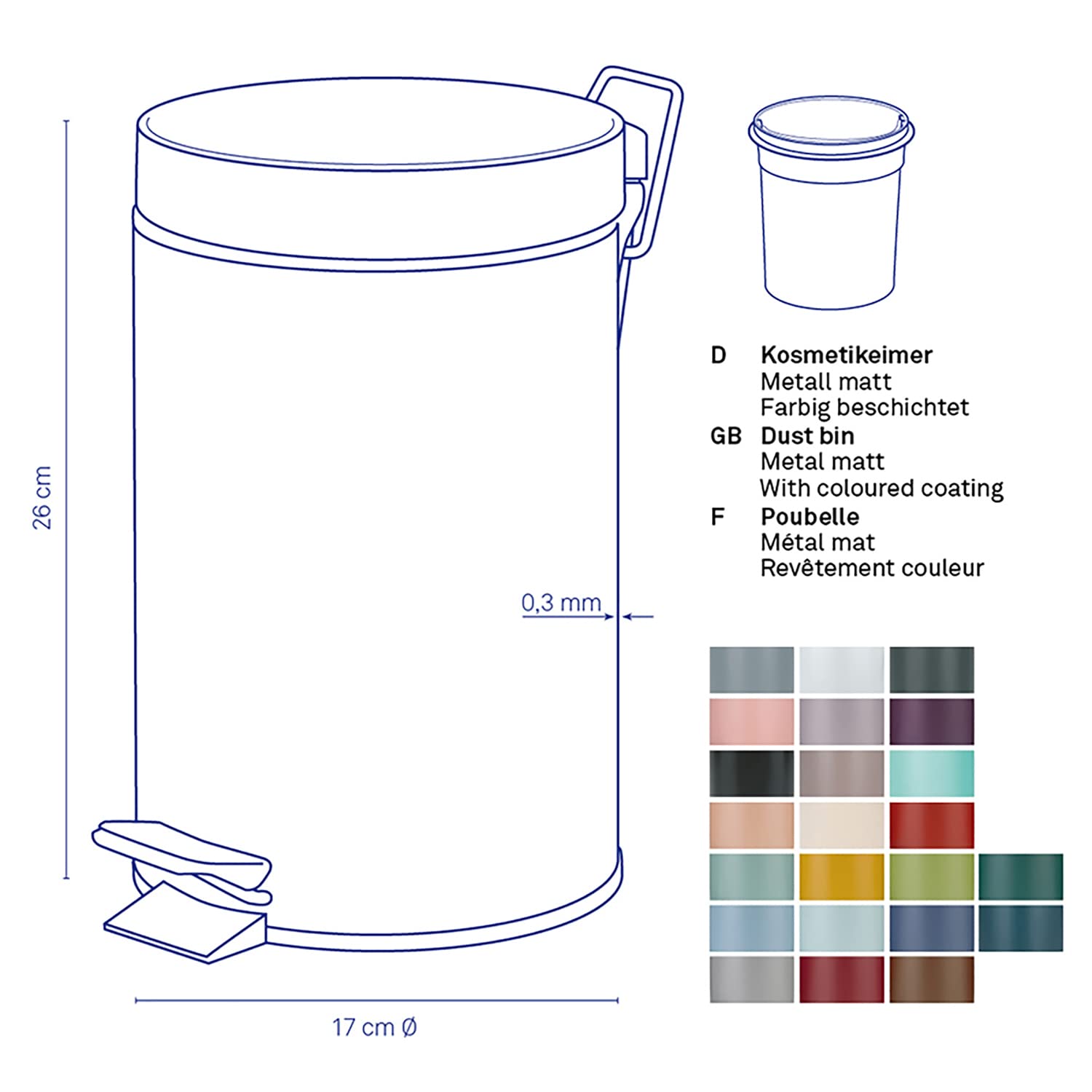 kela-24299-monaco-kosmetikeimer-mit-pedal-3-liter-metall-rosa image 5