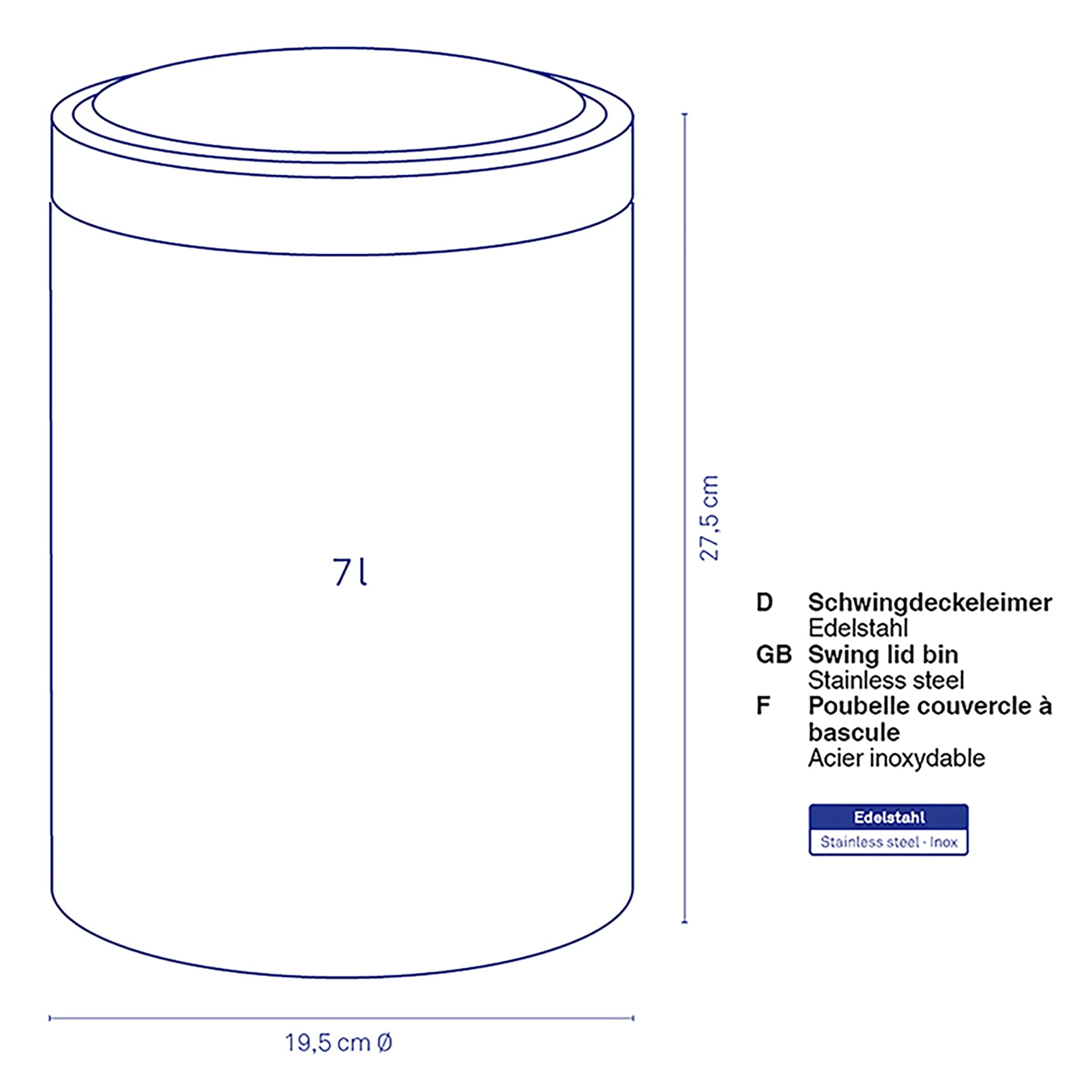 kela-ari-kosmetikeimer-7-liter-edelstahl-matt-mit-schwingdeckel image 3