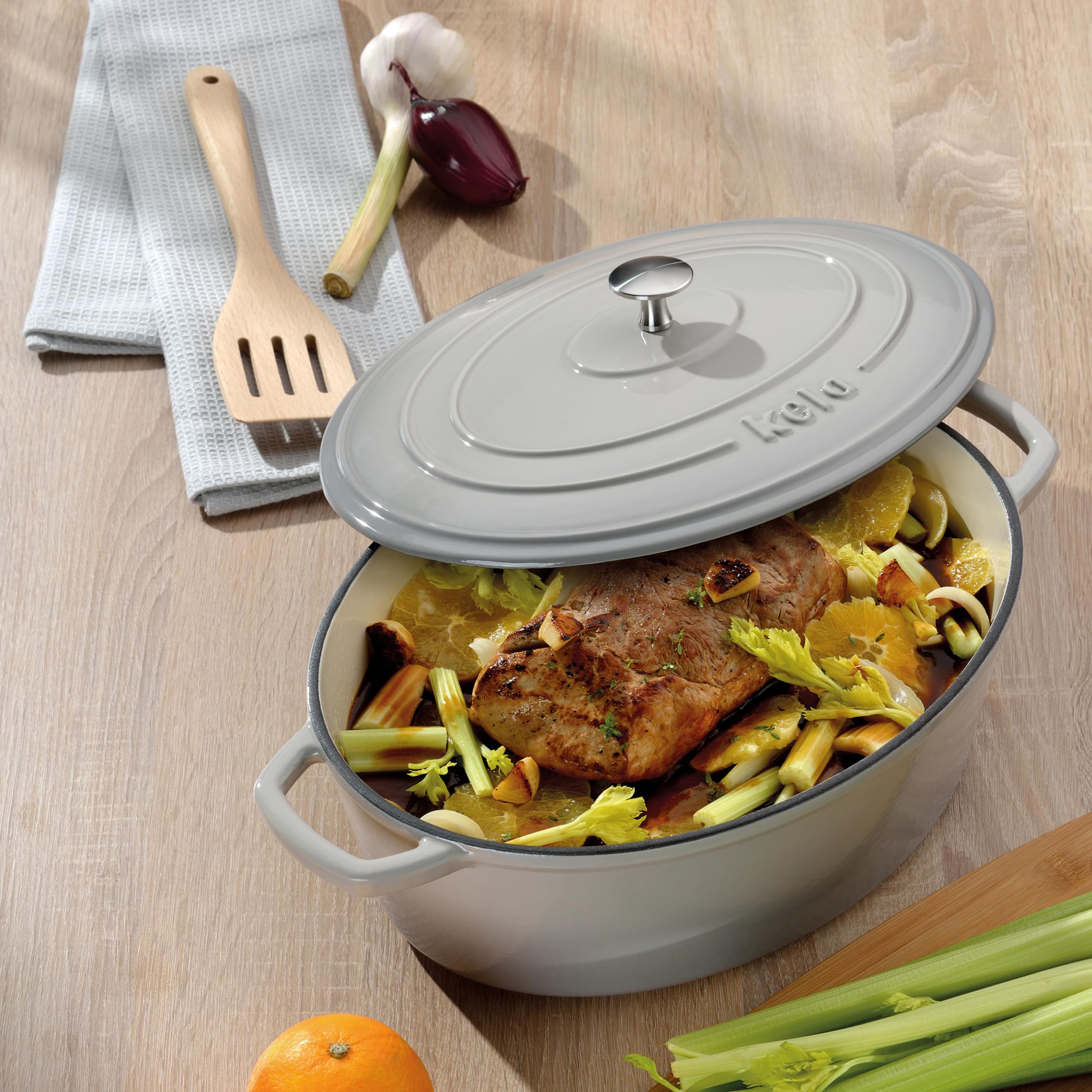 kela-calido-dutch-oven-br-ter-gusseisen-oval-6-liter-hellgrau-emailliert image 2