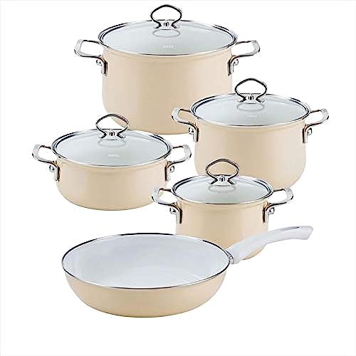 riess-nouvelle-cappuccino-kochset-5-teilig-emaille-16-24-cm-mit-glasdeckel image 3