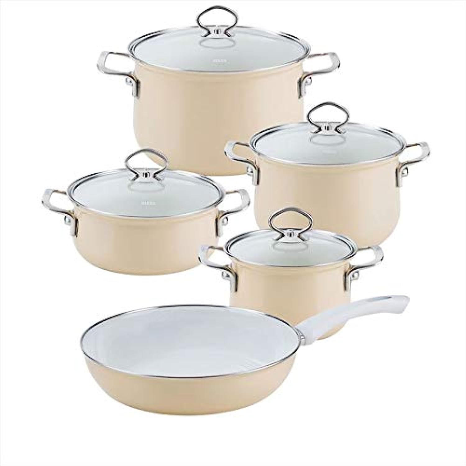 riess-nouvelle-cappuccino-kochset-5-teilig-emaille-16-24-cm-mit-glasdeckel image 1