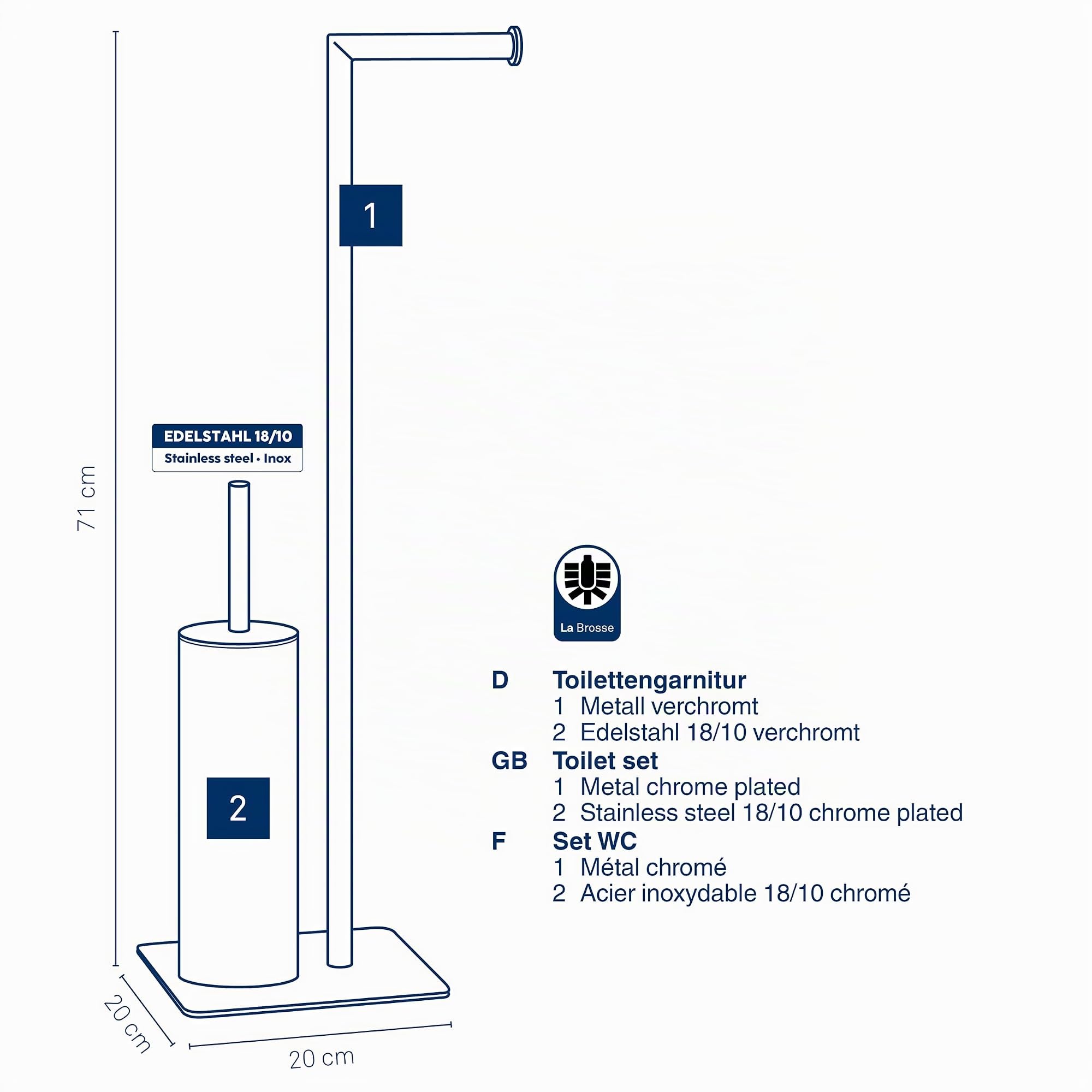 kela-style-wc-garnitur-stand-71-cm-metall-gl-nzend-mit-b-rste-und-papierhalter image 3
