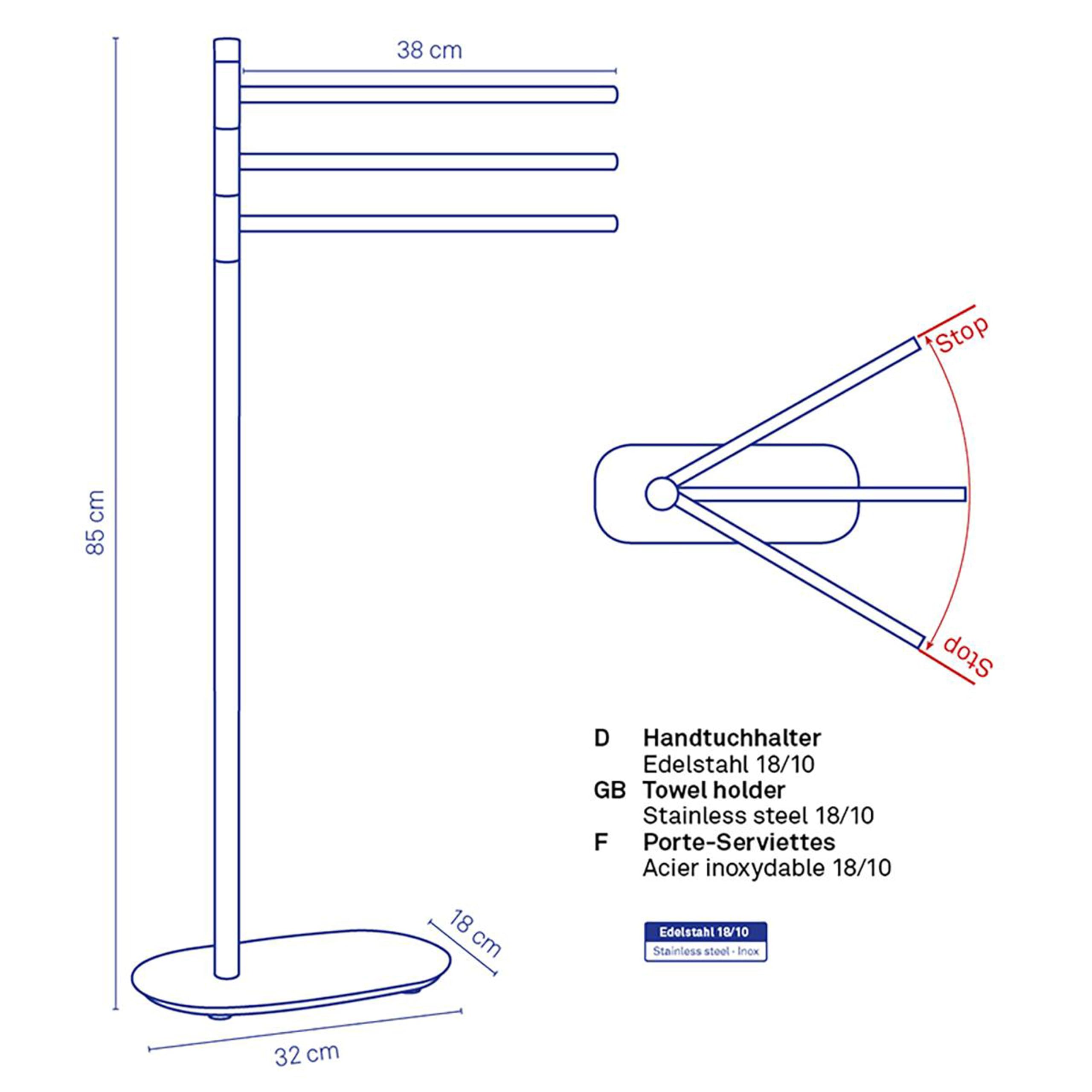kela-lucido-handtuchst-nder-stehend-85-cm-3-armig-drehbar-edelstahl-verchromt-gl image 3